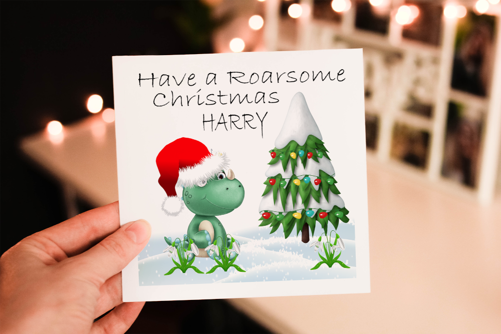 Dinosaur Christmas Card, Cute Dinosaur Christmas Card